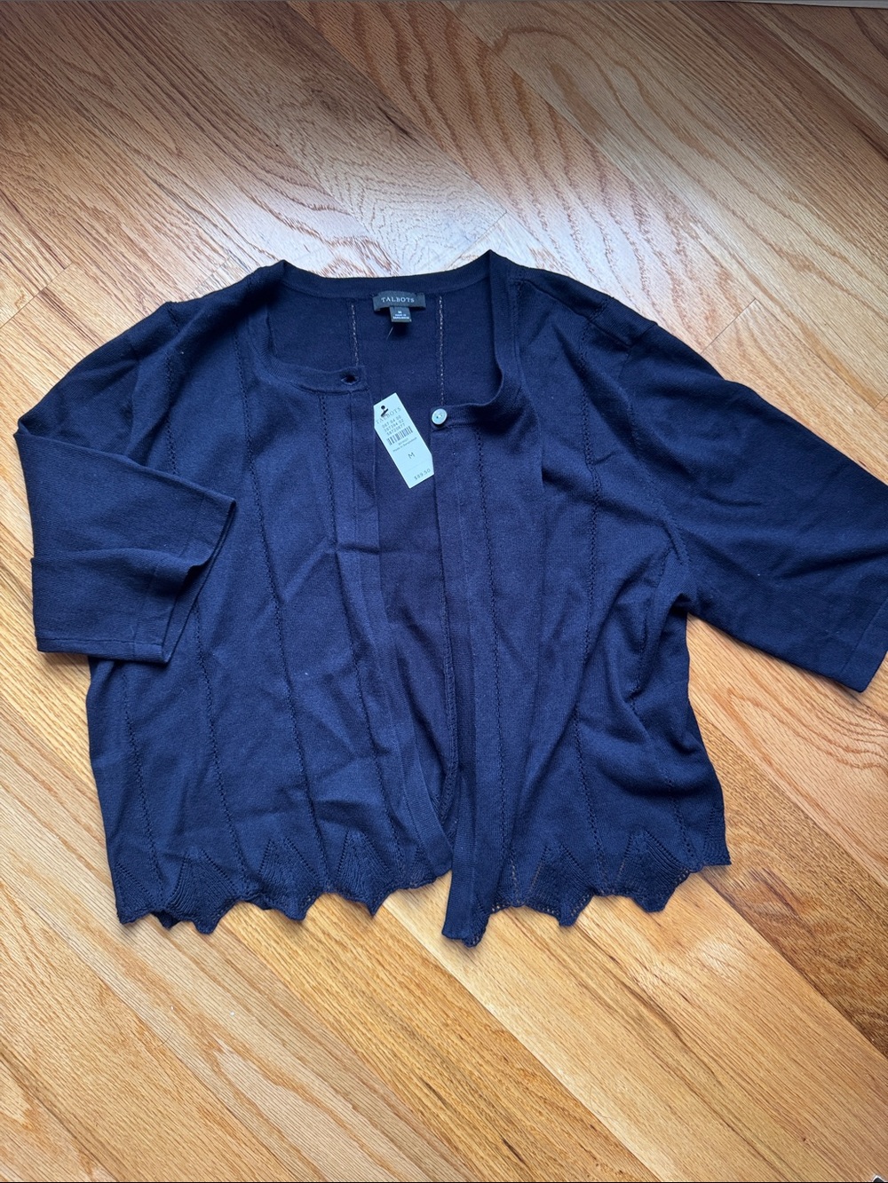 Talbots Navy Short-Sleeve Open Knit Cardigan
